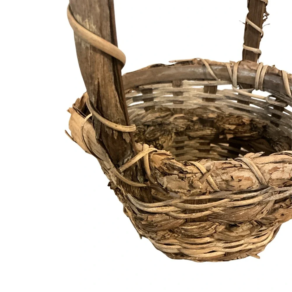 Rustic Handcrafted Twig and Grapevine Gathering Basket Brown 7x10.5x4 Small
